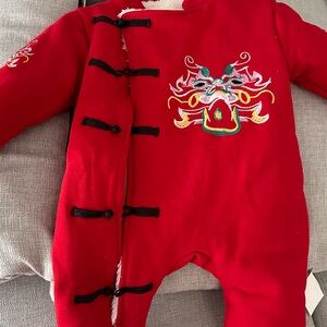 Red Dragon Embroidered Kids One Piece